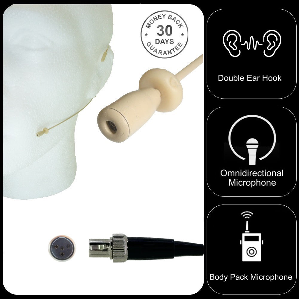 Beige Double Ear Hook Headset Microphone for Mipro Beyer Body Pack Transmitter 4 Pin Mini XLR