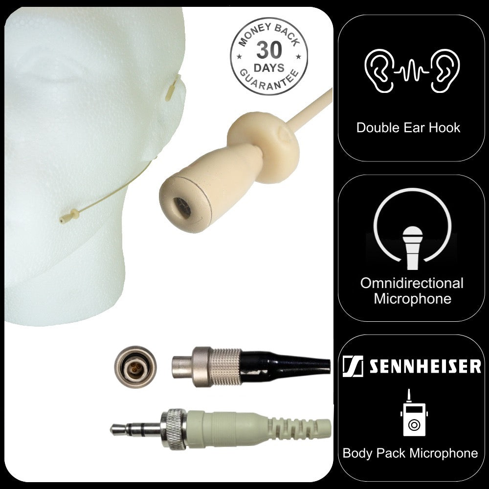 Lemo 3 Pin Double Ear Hook Headset Microphone for Sennheiser Body Pack Transmitter SK EW EK G AVX XSW Series