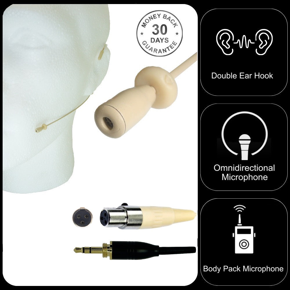 Headset Microphone Double Ear Hook for AKG 3 Pin Mini XLR TA3F Radio Body Pack Transmitters