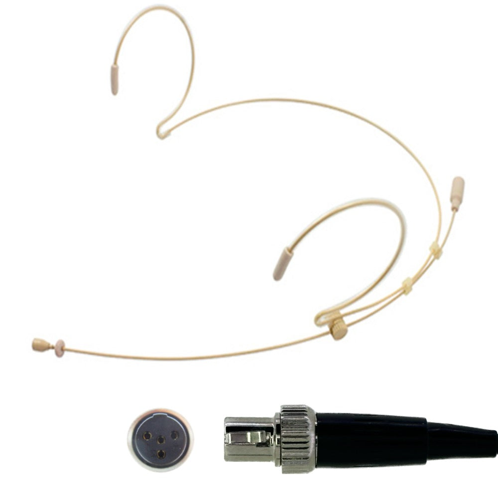 Headset Microphone for Shure Transmitter Beige Double Ear Hook 4 Pin Mini XLR and Lemo 3 Connector