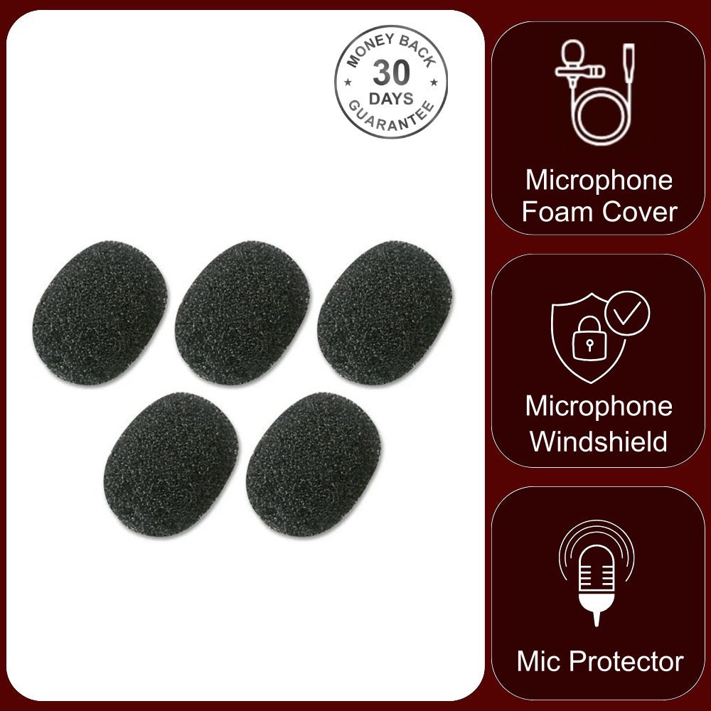 5x Foam Windshield to Fit 6mm - 9mm Diameter Lavaliere Lapel Clip On Microphones