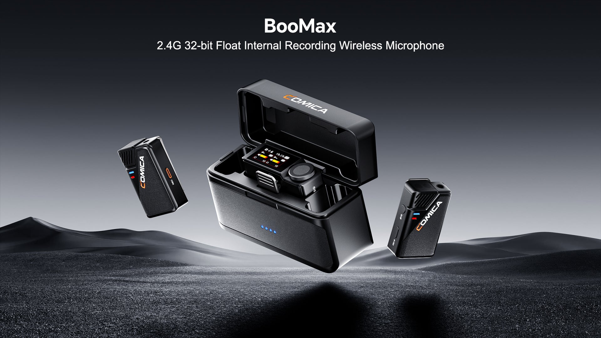 COMICA BooMax Wireless Lavalier Microphone - 32-Bit Float Recording, Cardioid/Omnidirectional Recording, 2.4GHz Dual Lapel Microphone with 32GB Memory, Touchscreen Wireless Mic for Camera