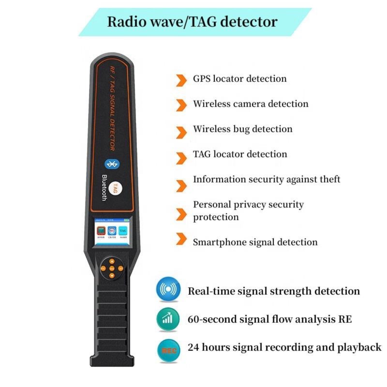 RFD-828 Portable Handheld Anti-Spy Bug Air Tag Detector Wifi Camera GPS Tracker GSM Audio RF Signal Scanner