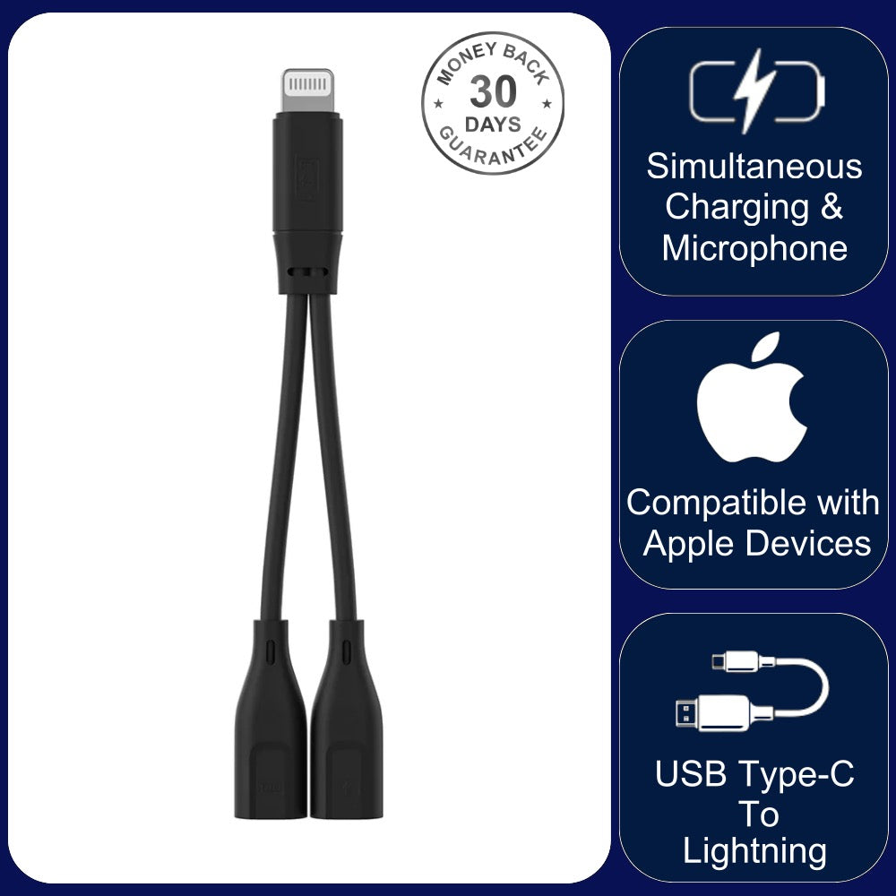 Comica DUC-LN Type-C to Lightning Connector 2-in-1 Adapter Cable for Charging and External Microphone Audio