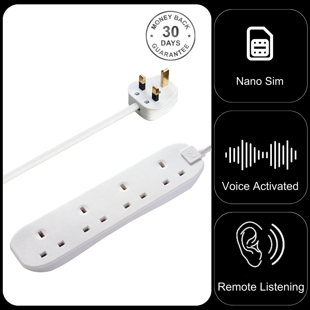 Wireless GSM Audio Monitor Microphone & Sound Recorder in 4 Way Mains Extension Lead