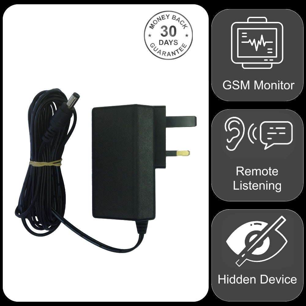 Wireless GSM Audio Monitor & Sound Activated Recorder in 12v DC Power Adapter Premium Quality