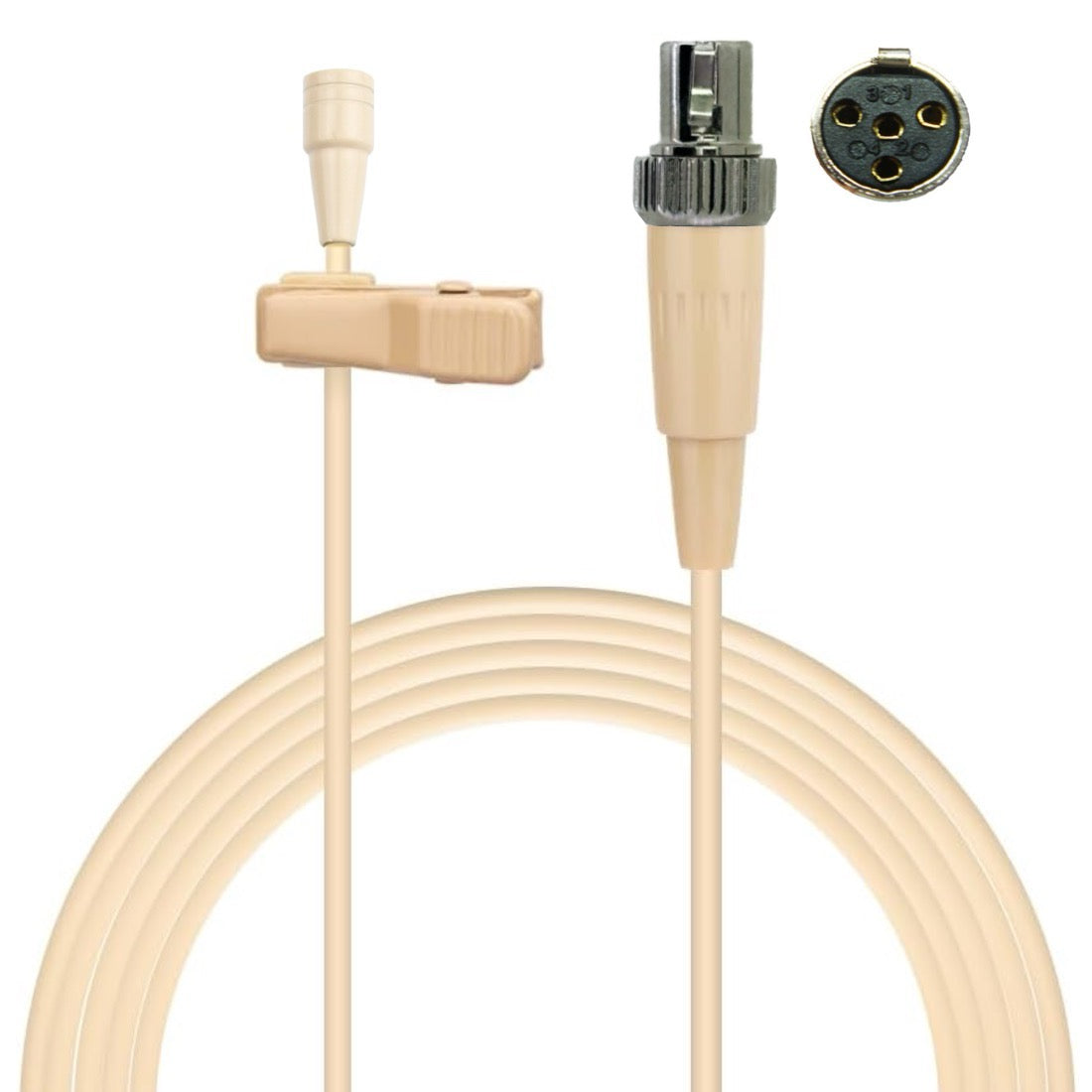 HC-4052 Beige Lavaliere Lapel Microphone Omnidirectional for Wireless Body Pack Radio Transmitters