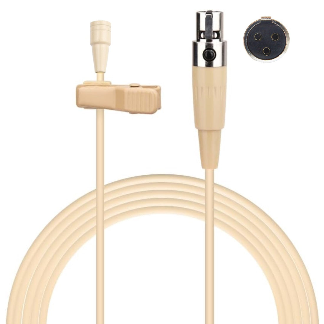 HC-4052 Beige Lavaliere Lapel Microphone Omnidirectional for Wireless Body Pack Radio Transmitters