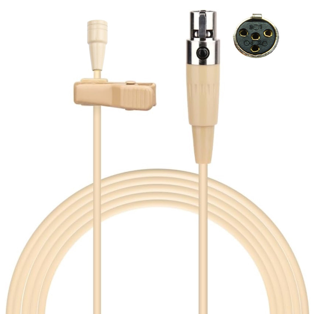 HC-4052 Beige Lavaliere Lapel Microphone Omnidirectional for Wireless Body Pack Radio Transmitters