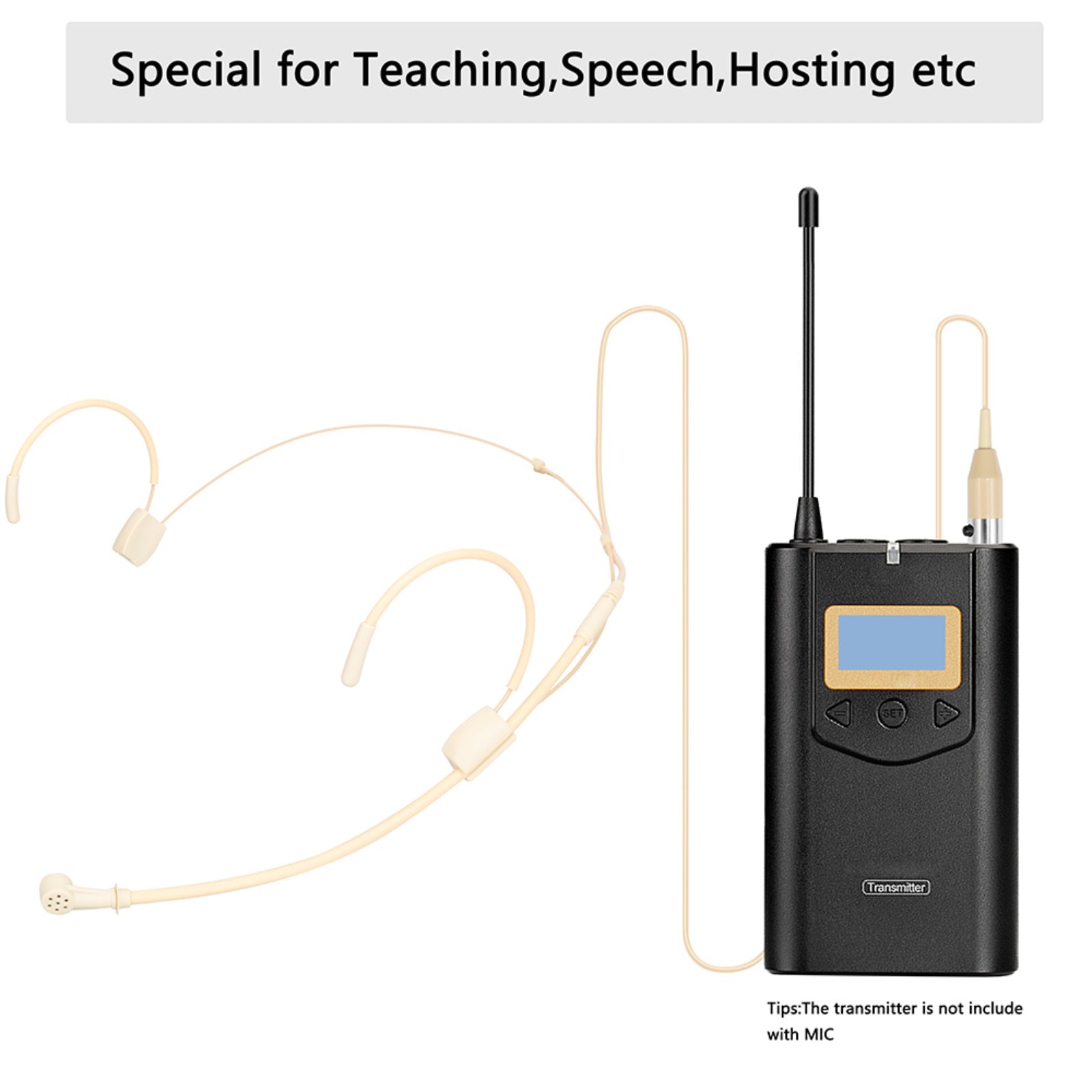 Unidirectional Headset Microphone Beige Double Ear-Hook for Sennheiser 3.5mm Jack and Lemo 3 Pin Body Pack Transmitter