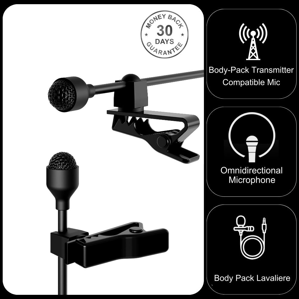 Professional Lavaliere Lapel Microphone for Wireless Body Pack Radio Transmitters Omnidirectional Condenser