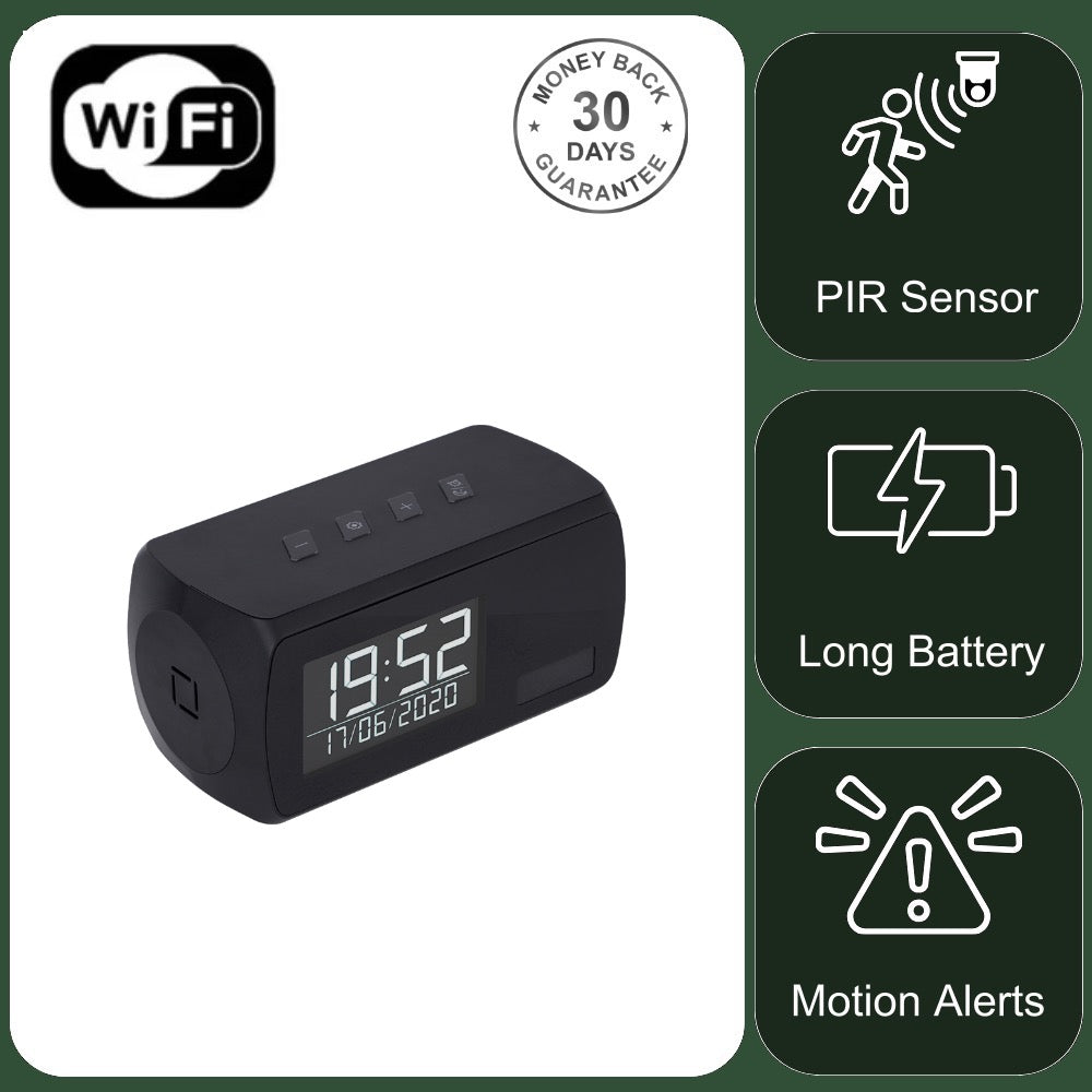 LED Clock Camera Wireless WiFi 1080p HD Video Recorder Night Vision 1 Year Battery Standby