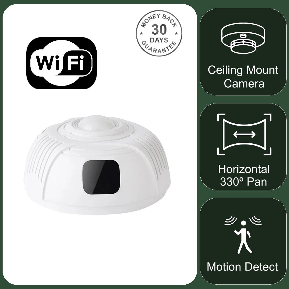 Ceiling Mount Surveillance Camera Wireless Wi-Fi 330 degree Horizontal Pan Video Recorder