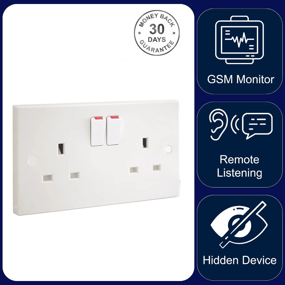 Wireless GSM Audio Monitor & Sound Recorder In Double Wall Socket 240V AC Mains Powered