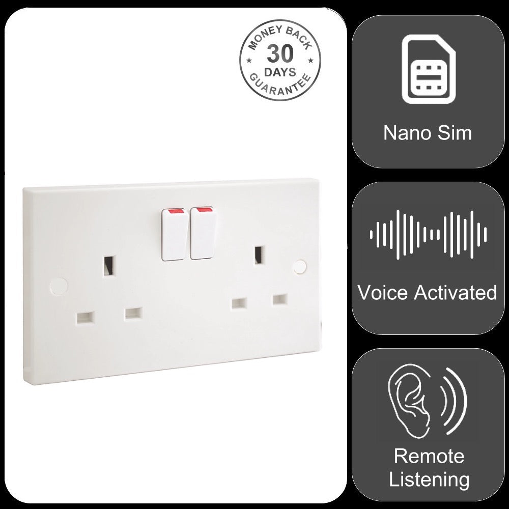 Wireless GSM Audio Monitor & Sound Recorder In Double Wall Socket 240V AC Mains Powered