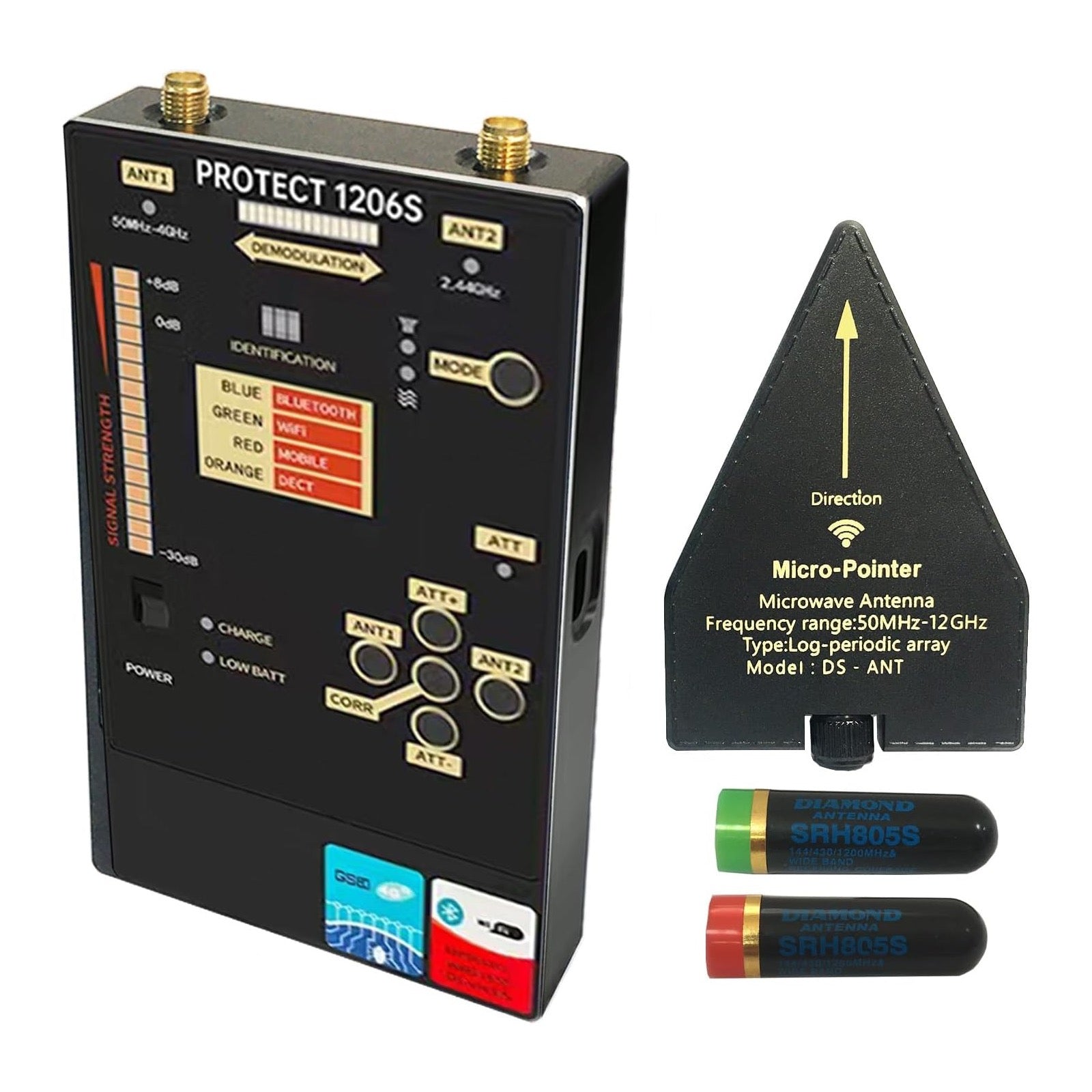 iProtect 1206i RF Signal Detector Wireless Anti Spy Camera Scanner Dual Band Antenna for GPS Tracker Bug Finder