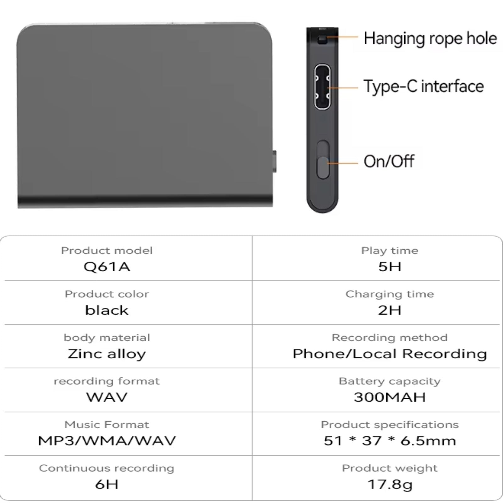 Q61 Tiny Bluetooth Voice Recorder Operate on App HD Noise Reduction Metal Body Housing
