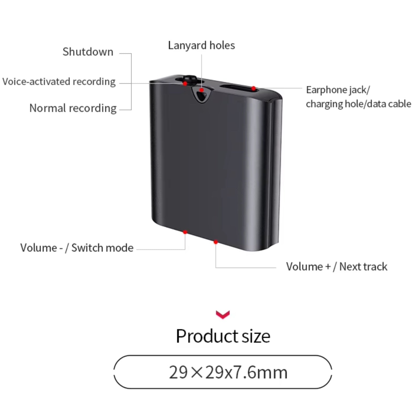 Q63V Mini Magnetic Voice Recorder Sound Activated Noise Reduction 1536Kbps PCM 20 Hour Battery