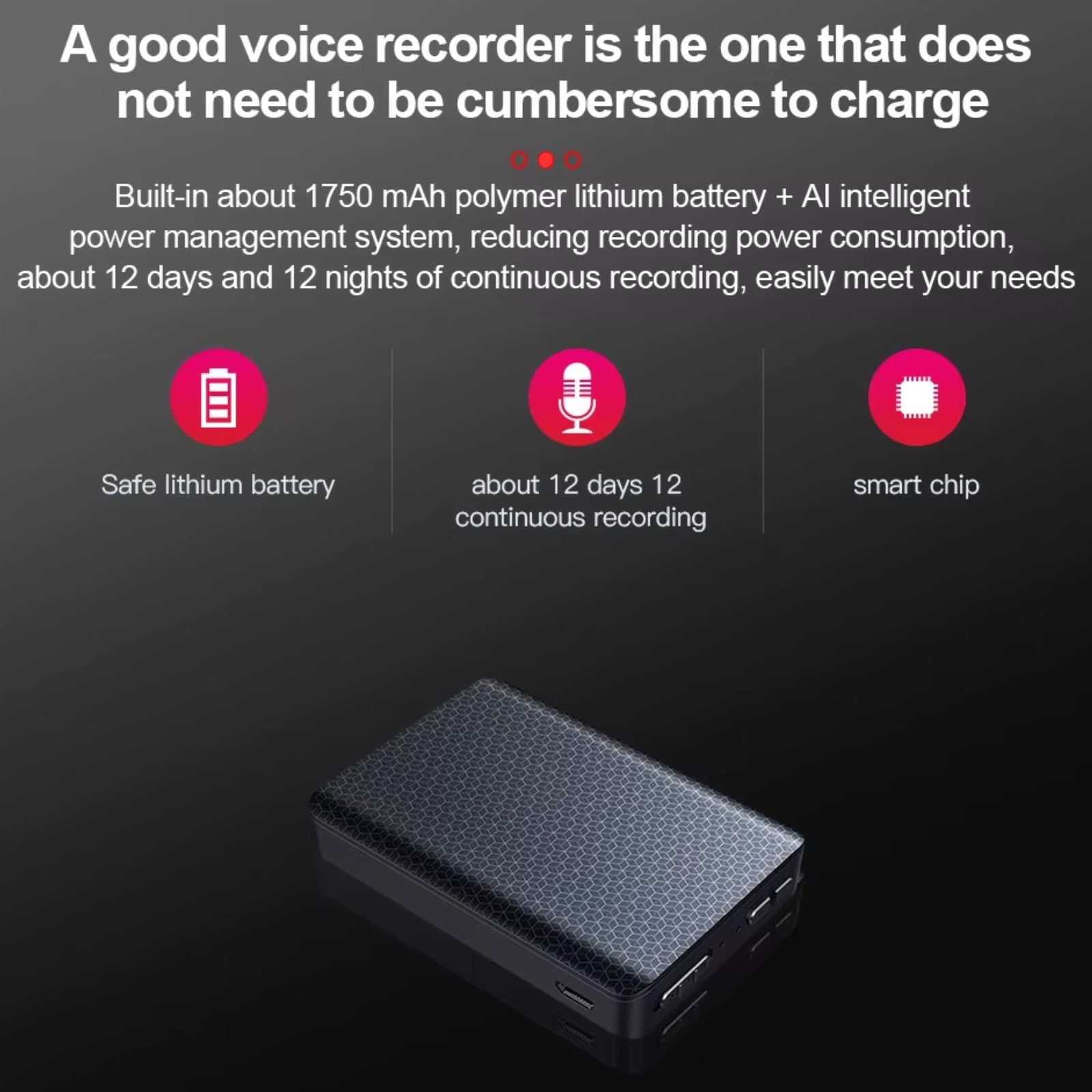 Q85V Magnetic Voice Recorder 12 Day Battery Sound Activated ADPCM High Definition Noise Reduction