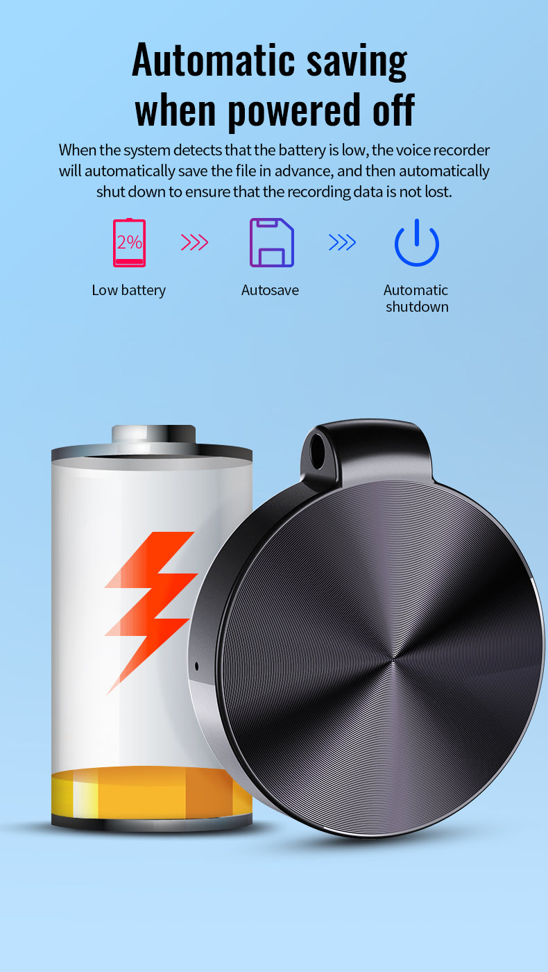 Mini Pendant Voice Recorder Sound Activated 1536Kbps PCM High Quality Audio 25 Hour Battery