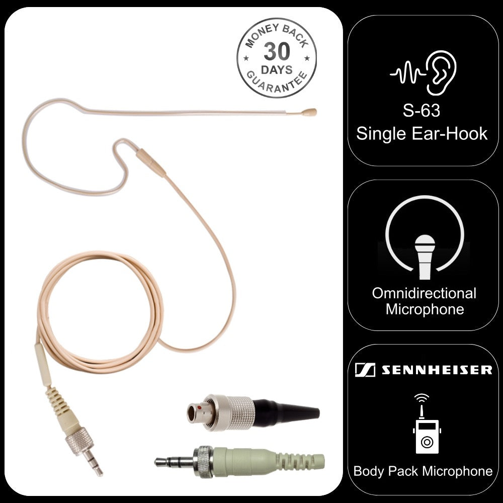 Single Earset Ear-Hook Microphone for Sennheiser Body Pack Transmitter 3.5mm Jack Lemo 3 pin