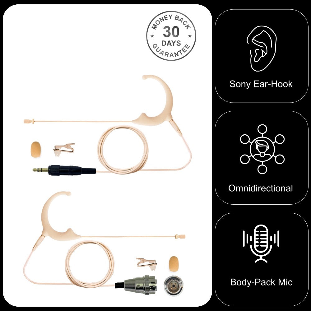 Omnidirectional Single Ear Hook Microphone with 3.5mm Jack or 4 Pin Hirose Detachable Cable for Sony UWP WRT UTX