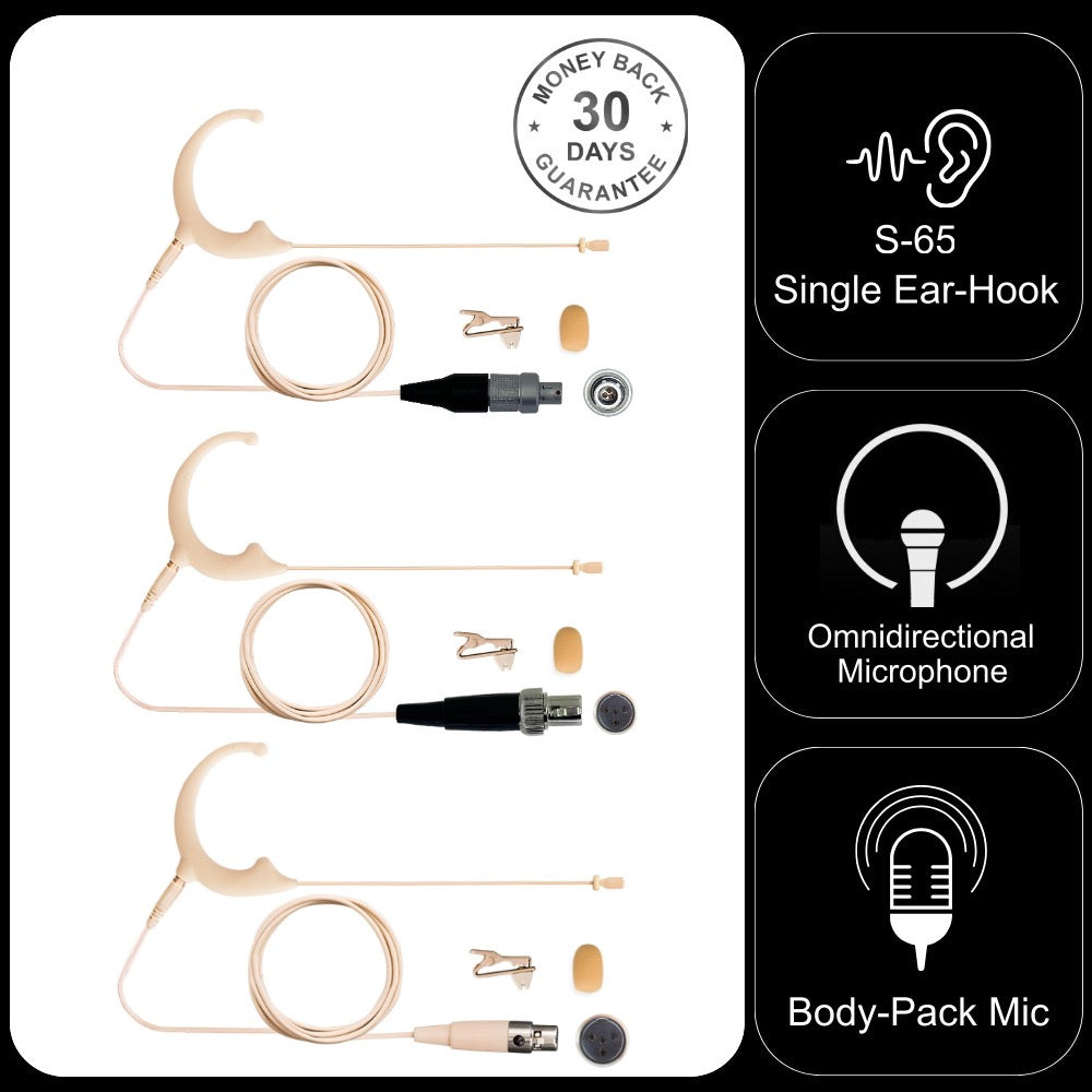 Omnidirectional Single Earset Ear Hook Microphone compatible with Shure Body Pack Transmitter
