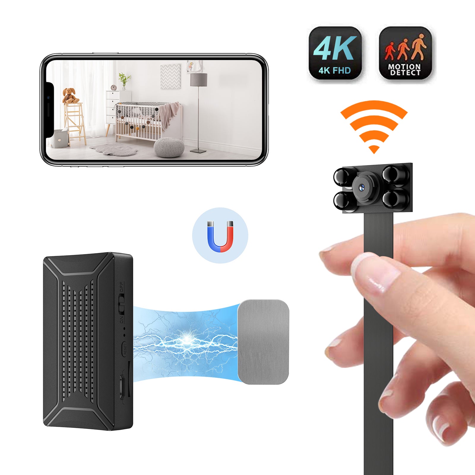 4K UHD Wi-Fi Camera Video Recorder Module 2MP Lens Night Vision 128GB 4200Ma Battery