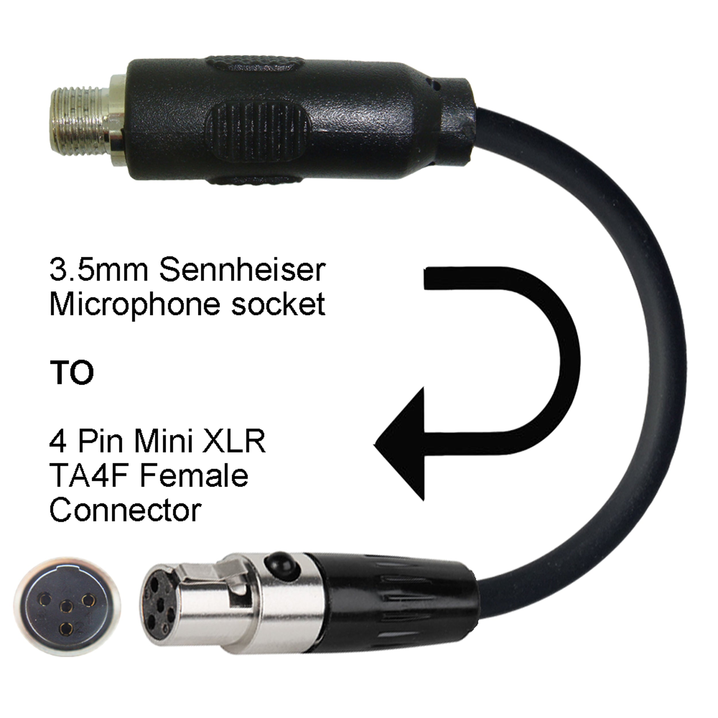 Sennheiser to Shure Microphone Adapter 3.5mm Locking Jack Plug to TA4F 4 Pin Mini XLR Transmitter
