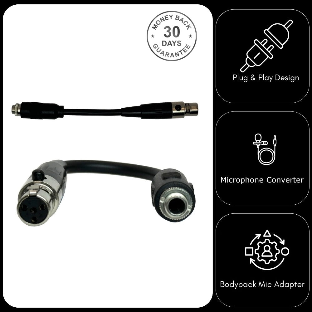 Sennheiser to Shure Microphone Adapter 3.5mm Locking Jack Plug to TA4F 4 Pin Mini XLR Transmitter
