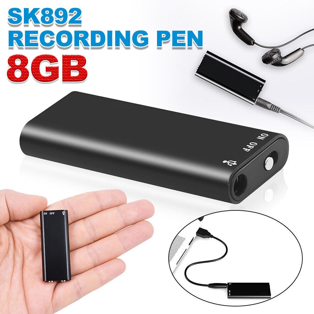 SK892 Miniature Voice Recorder Sound Activated Super Sensitive Microphone 13 Hour Battery