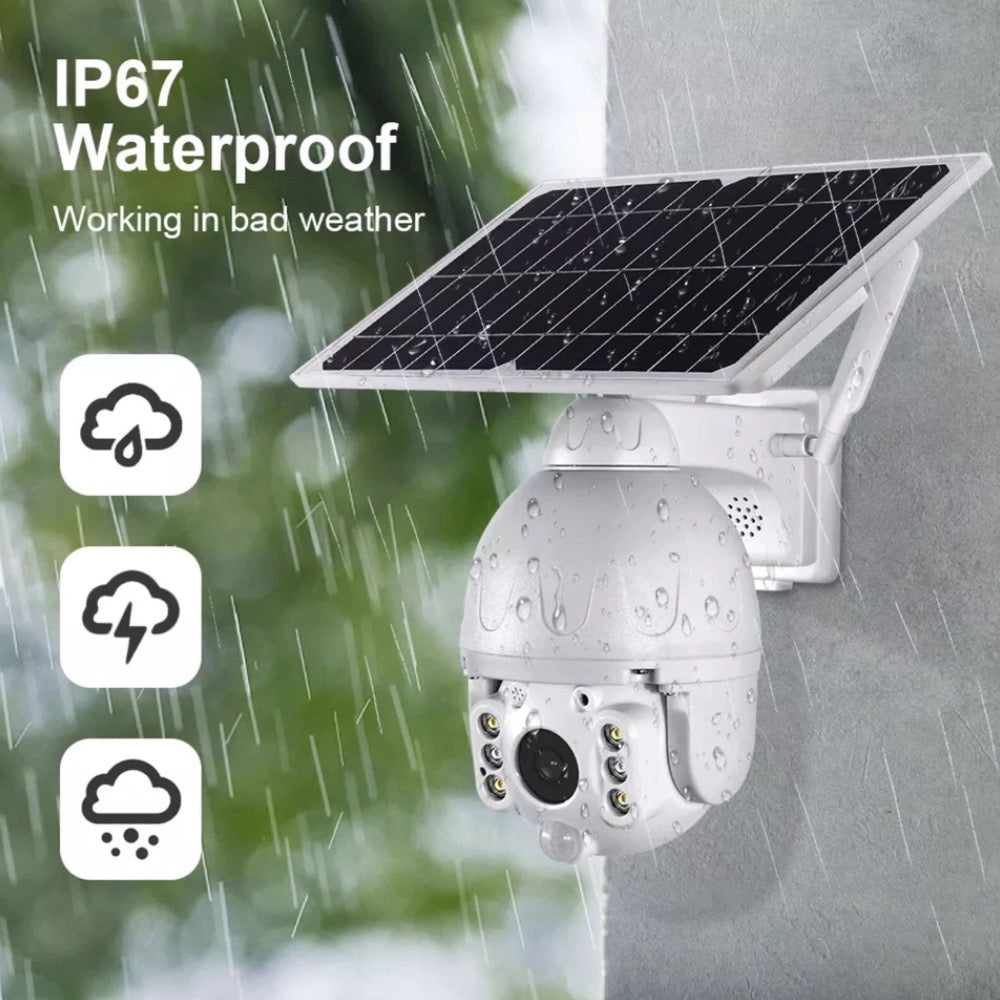 4G WiFi Solar Power Dome Camera Wireless Video CCTV PTZ 2 Way Audio PIR Night Vision