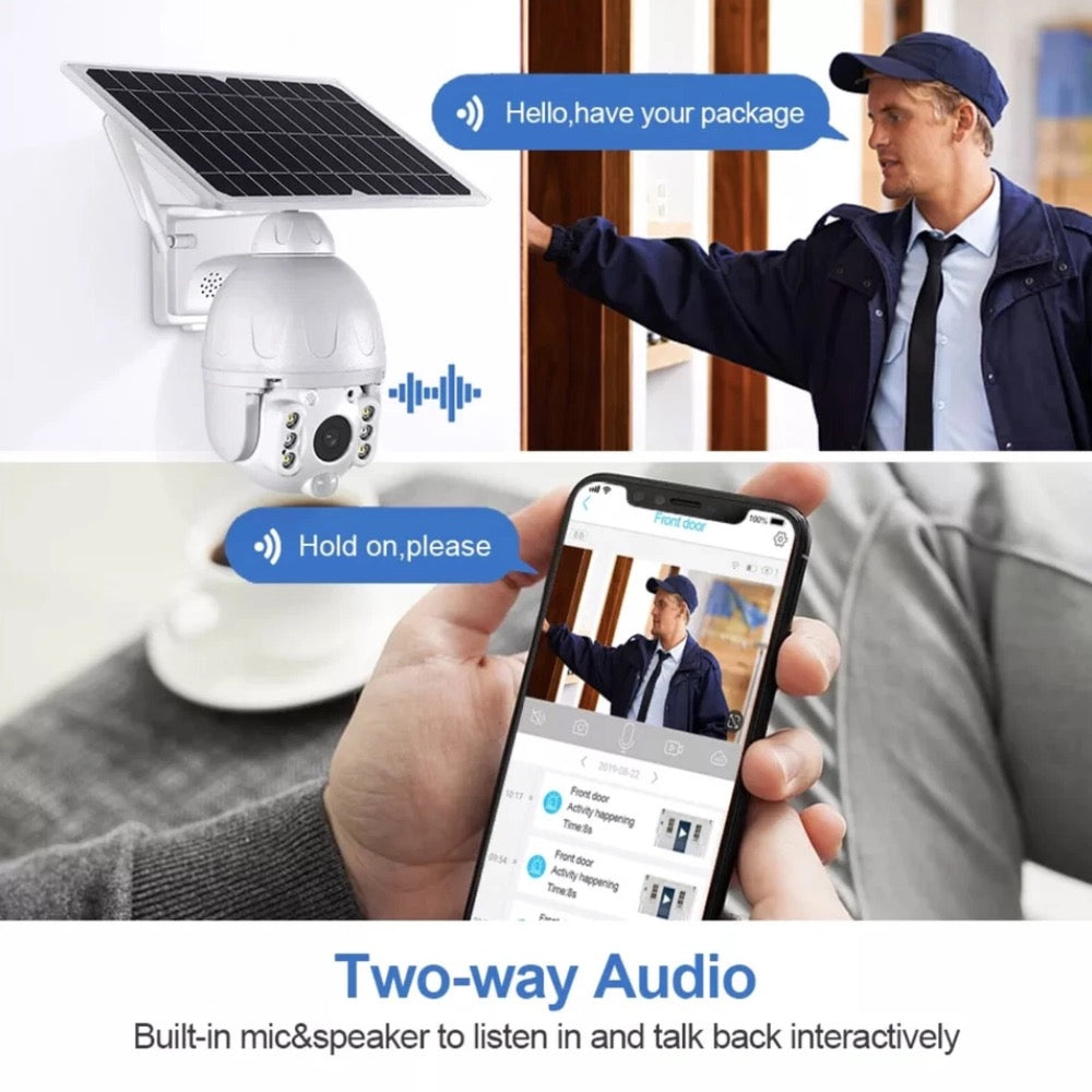 4G WiFi Solar Power Dome Camera Wireless Video CCTV PTZ 2 Way Audio PIR Night Vision
