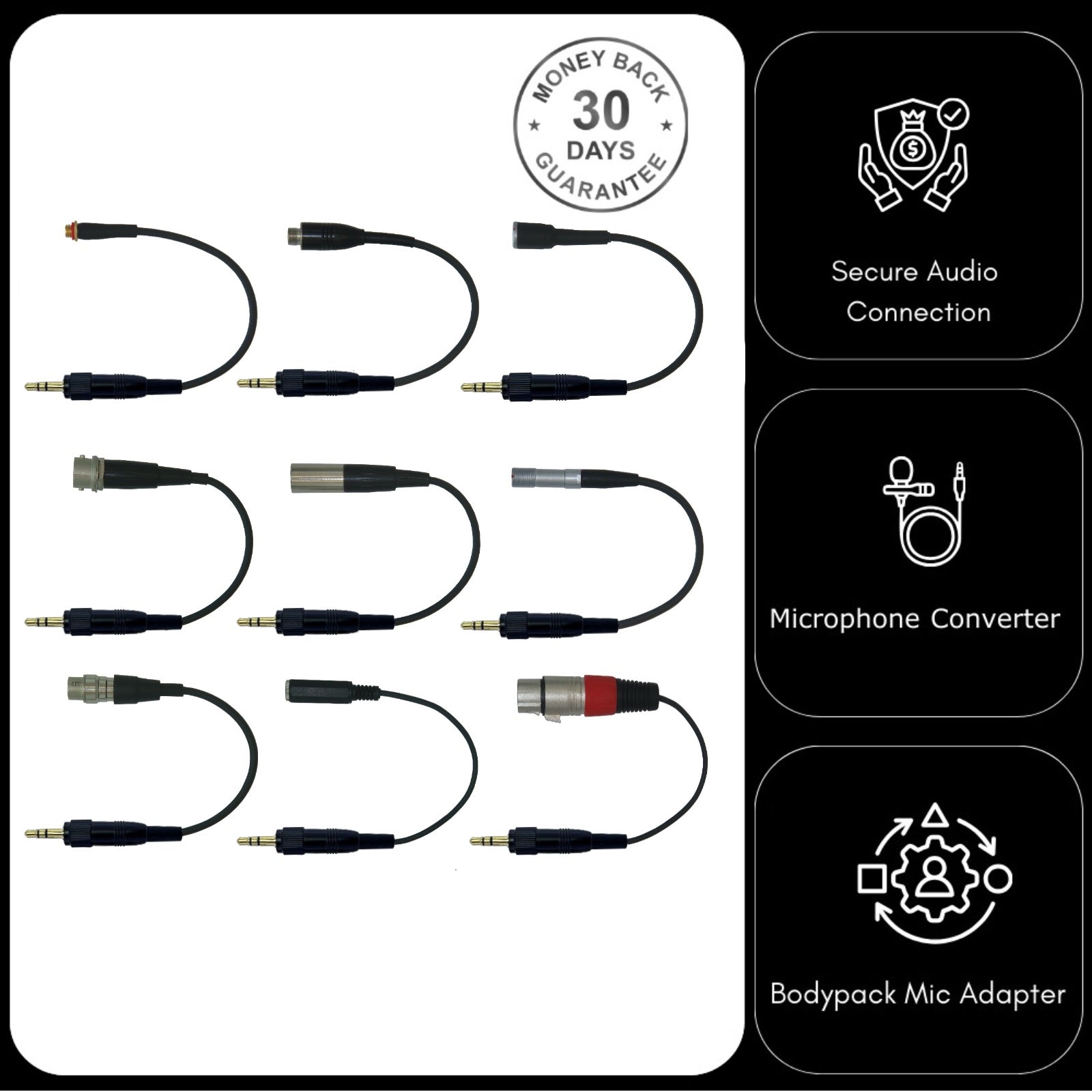Microphone Adapter Convert Lavalier Ear-hook Headworn Mic to Sennheiser 3.5mm Jack Body Pack Transmitter