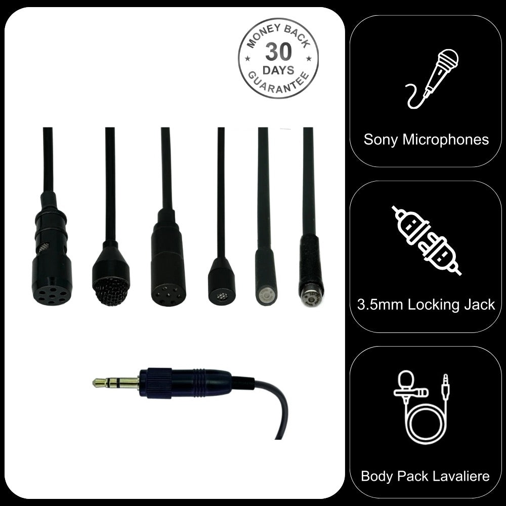 Lavaliere Microphones for Sony UTX WRT Wireless Body Pack Transmitters with 3.5mm Locking Jack Plug