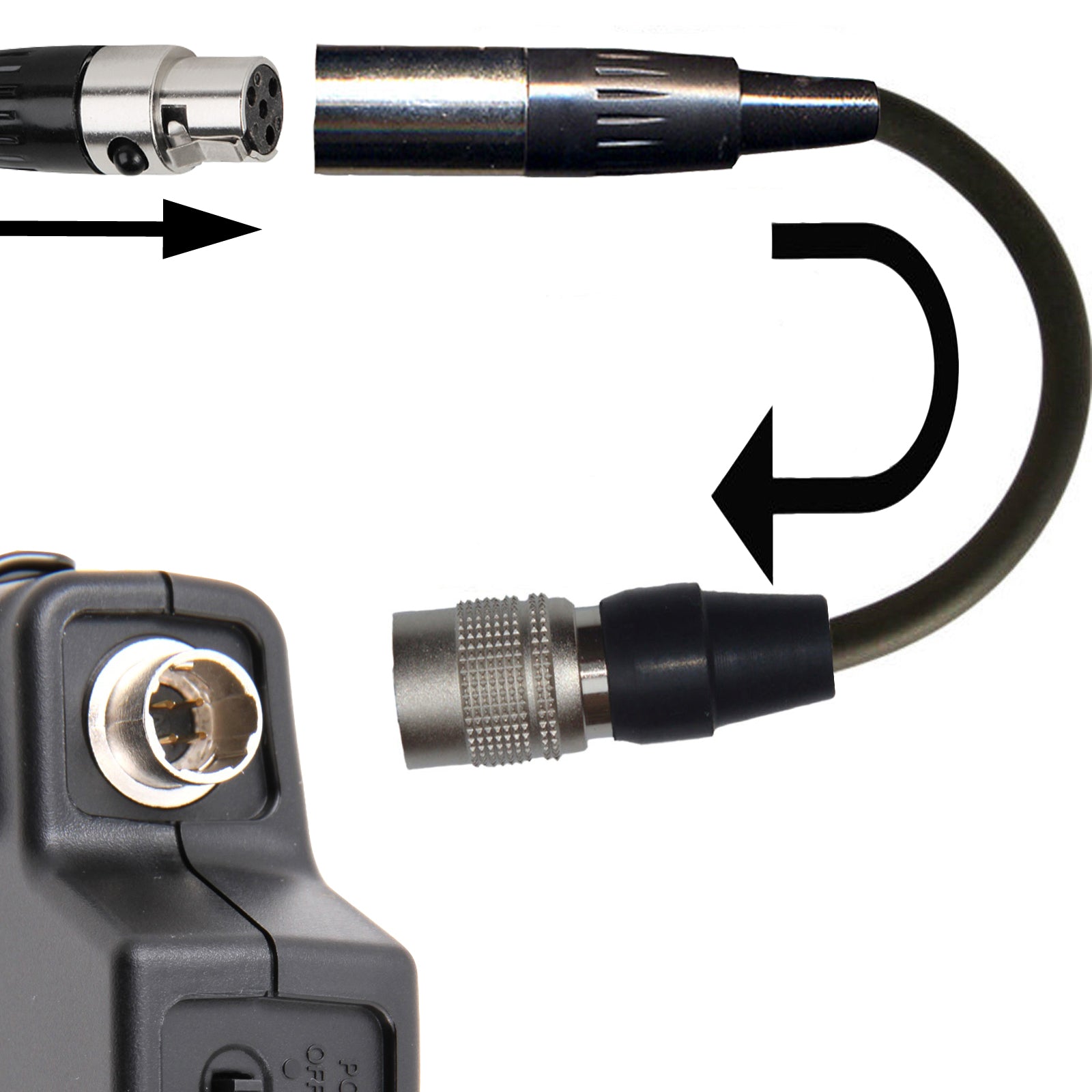 Microphone Adapter for Audio Technica Body Pack Transmitter with 4 Pin Hirose (CW) Push Pull Connector