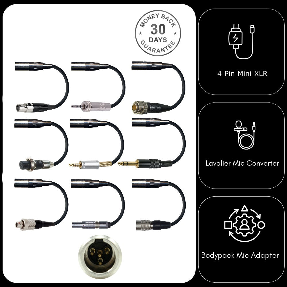 Microphone Adapter to Convert Shure DH5 Headset with Lemo 3 or 4 pin mini XLR Connector