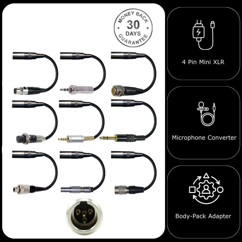 Shure Microphone Adapter Converts TQG 4 pin mini XLR Lavaliere Ear-hook Headworn Mic for Body Pack Transmitter