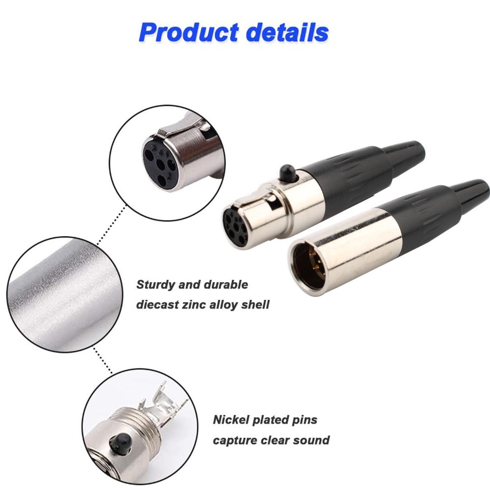 3x TA5F 5 Pin Mini XLR Connector Plug Inline Female Socket for Audio Microphone