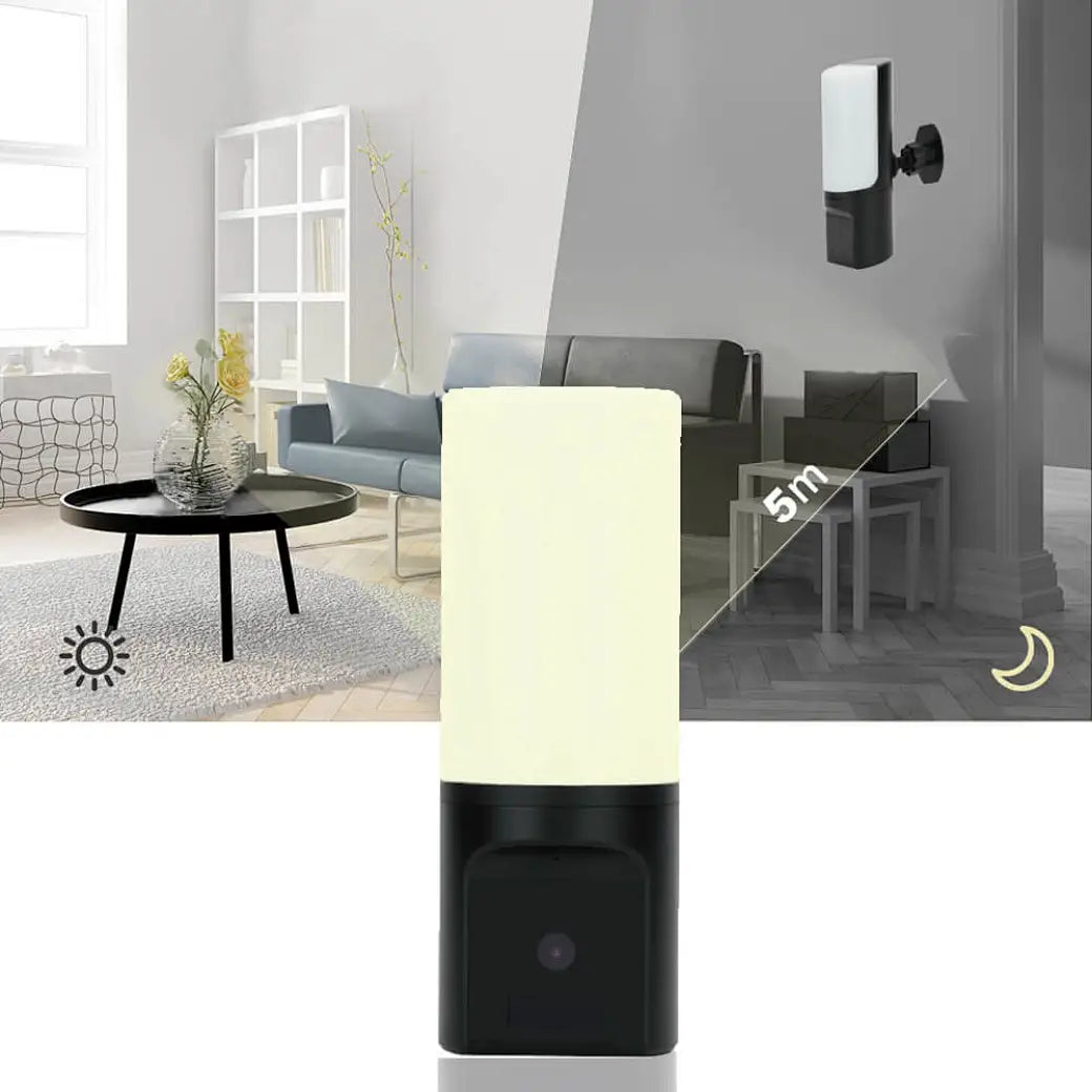 TUYA Wall Lamp Camera Wireless Wi-Fi PIR Activated Recorder 300º Pan 5 Metre Night Vision