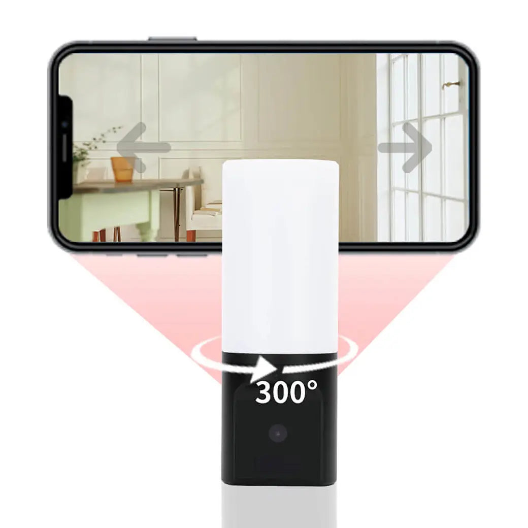 TUYA Wall Lamp Camera Wireless Wi-Fi PIR Activated Recorder 300º Pan 5 Metre Night Vision