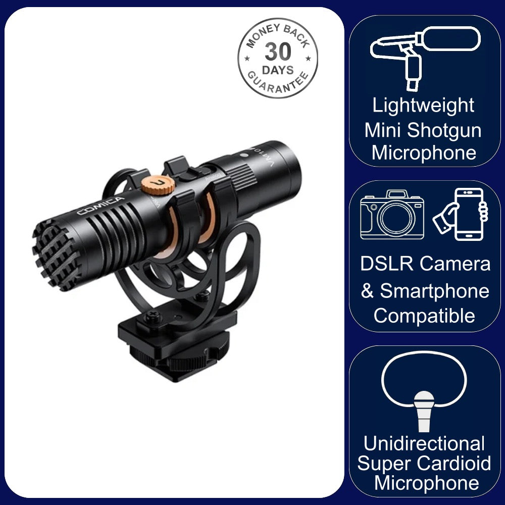 Comica VM10 PRO Mini Shotgun Microphone Super Cardioid Condenser Built In Recorder for Smartphone Camera Laptop Tablet Video Recording for Vlogging Live Streaming Interviews