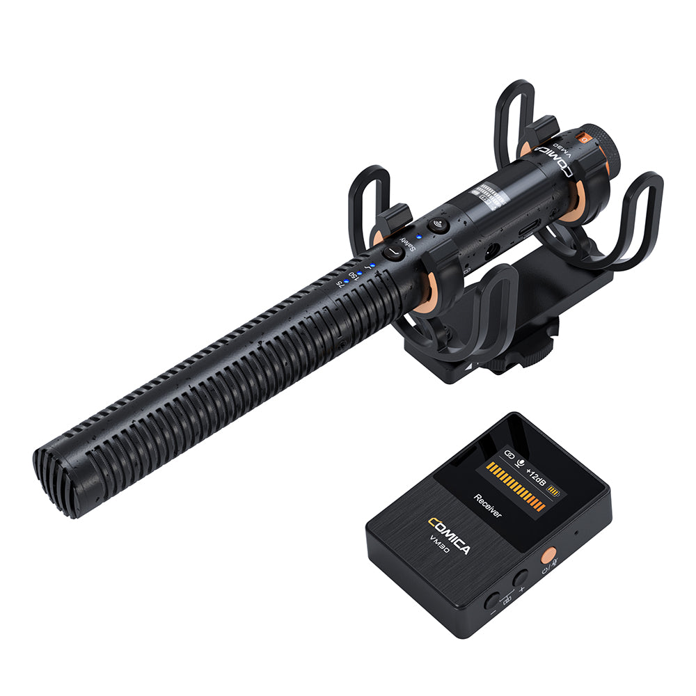 Comica VM30 Shotgun Microphone Super Cardioid Condenser Wireless 100 Metre Range Built In Recorder