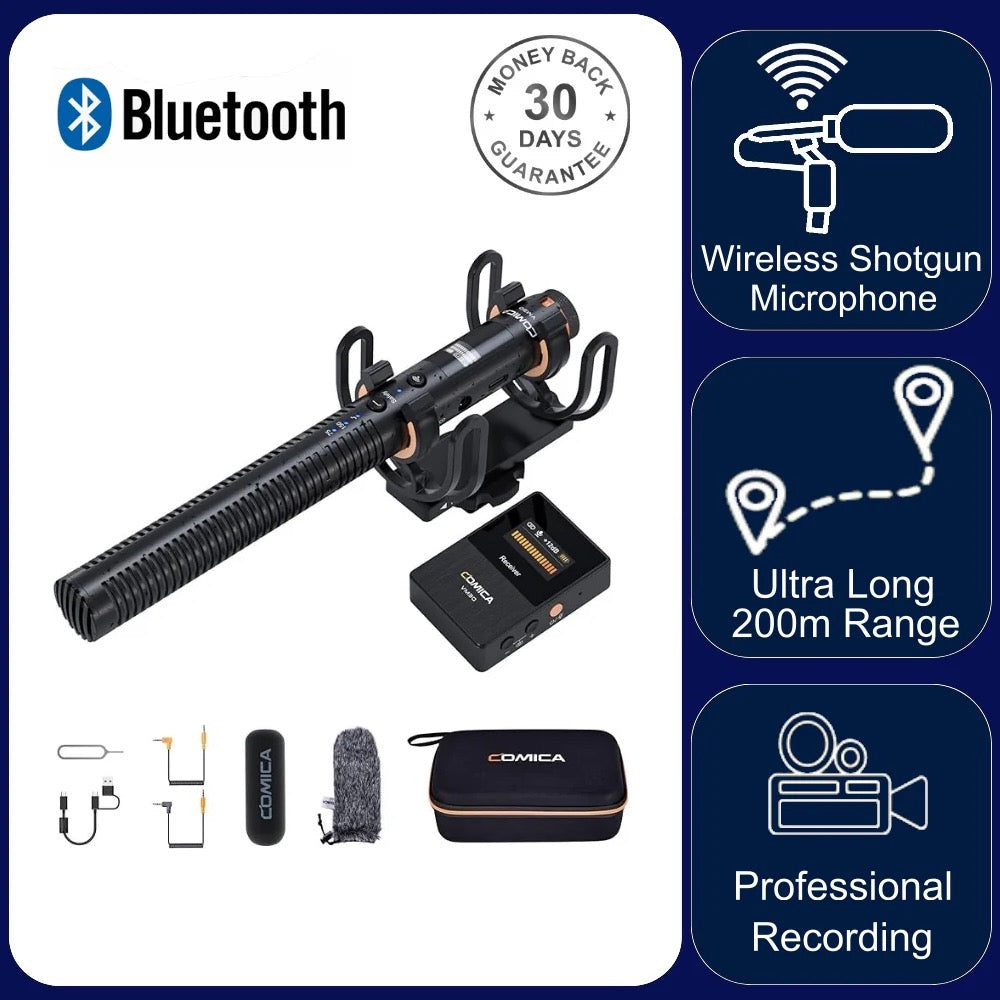 Comica VM30 Shotgun Microphone Super Cardioid Condenser Wireless 100 Metre Range Built In Recorder