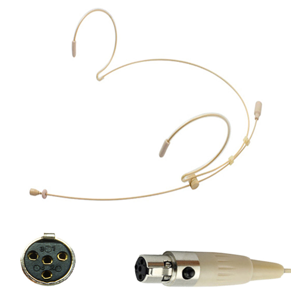 Beige Double Ear Hook Headset Microphone for TOA WM Wireless Body Pack Transmitter Slimline 3.5mm Jack Plug
