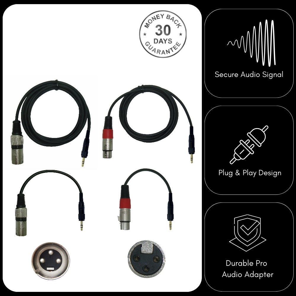 3 Pin XLR to 3.5mm Locking Jack Plug Adapter for Sennheiser Receiver Wireless Microphone
