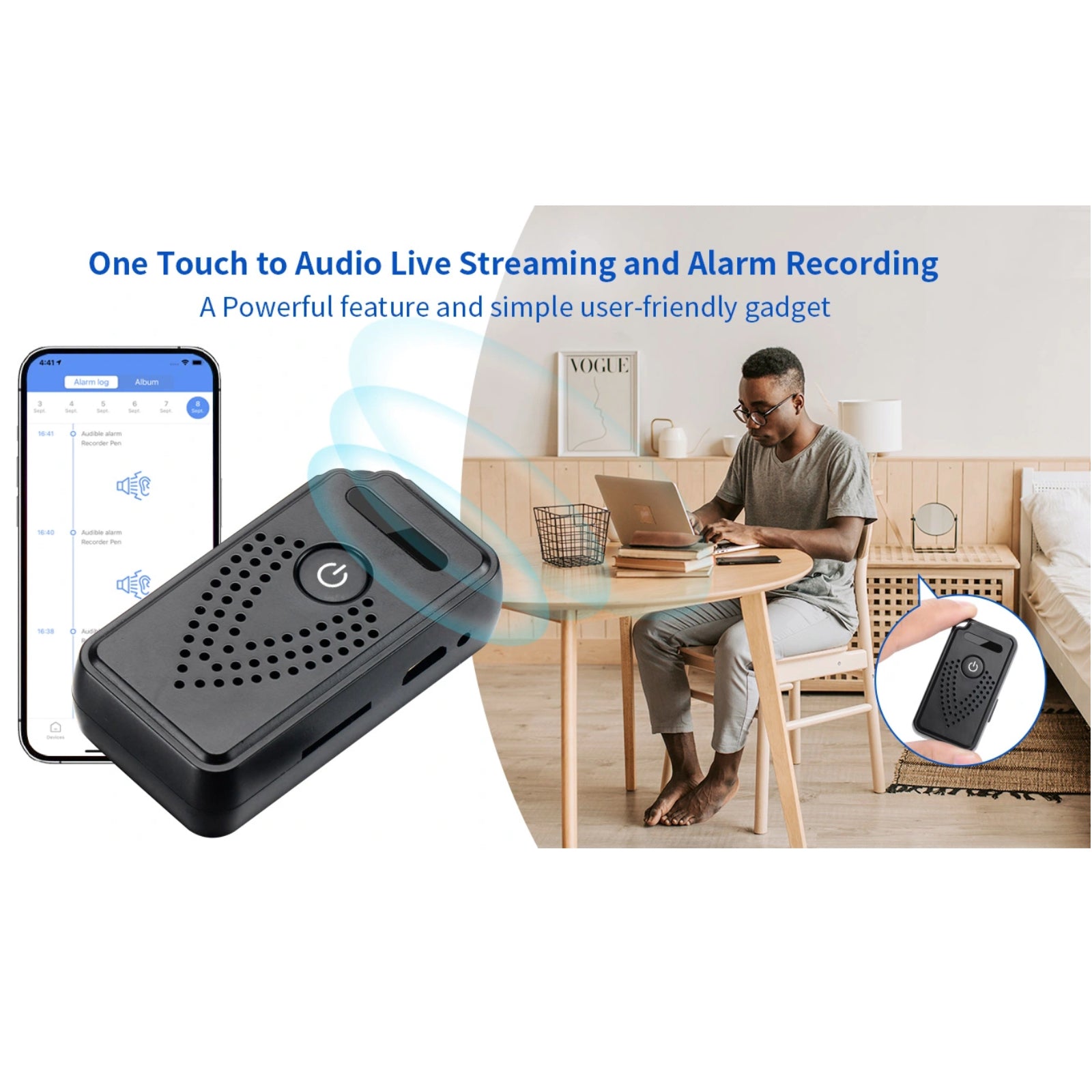 AR01 Wireless Wi-Fi Sound Recorder Listening Device Unlimited Range Live Audio Streaming Voice Activated Push Notification