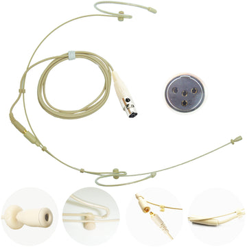 Beige Double Ear Hook Microphone for Shure 4 Pin Mini XLR TA4F Wireless Body Pack Transmitters