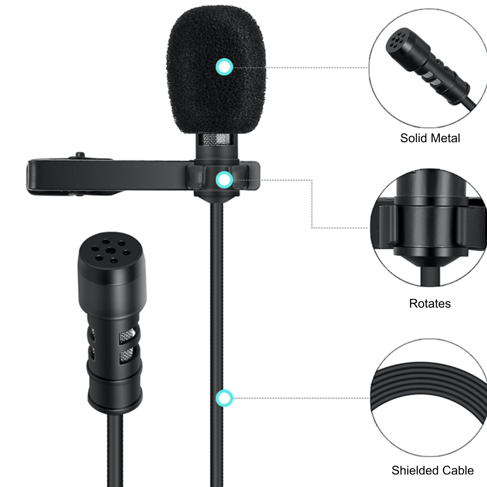 Phantom Powered Lavalier Microphone XLR 3 Pin Male Plug Mini Clip On Lapel Mic 6 Metre Cable