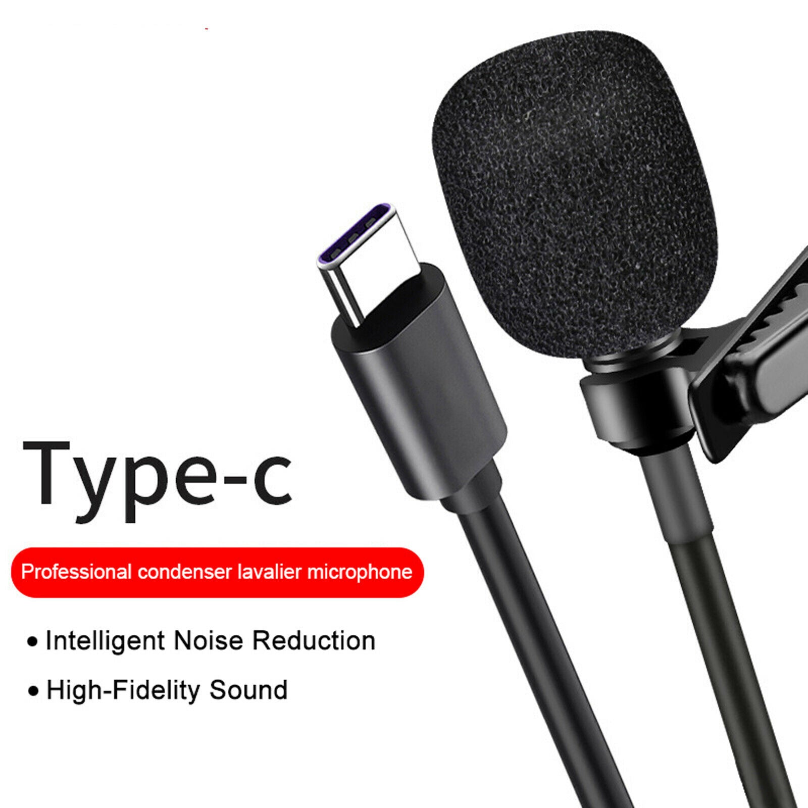 Type-C Lavaliere Microphone for iPhone iPad Android and Tablet 2m 4m and 6m Cable Length